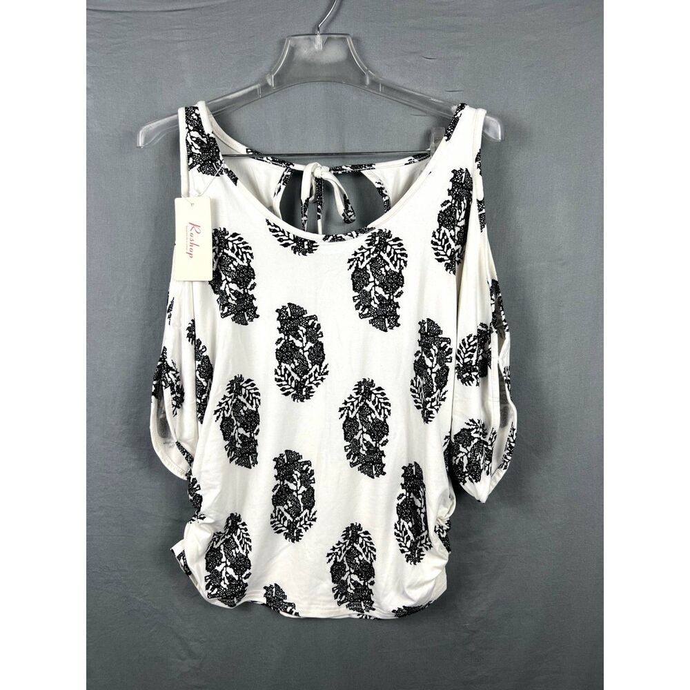 Roshop Side Ruched Summer Cold Shoulder Tops 3/4 Sleeve Tee SZS NWT Chic Comfort
